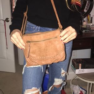 Brown braided off the shoulder purse